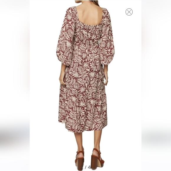 Lost + Wander Palm Oasis Puff Sleeve Midi Dress-Size Large - Picture 3 of 17